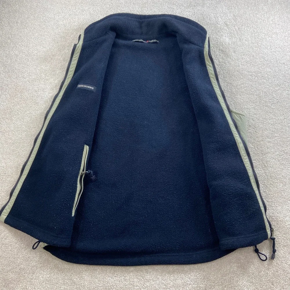 Vintage Abercrombie & Fitch Vest Mens XL Beige Fleece Lined Nylon Utility 90's